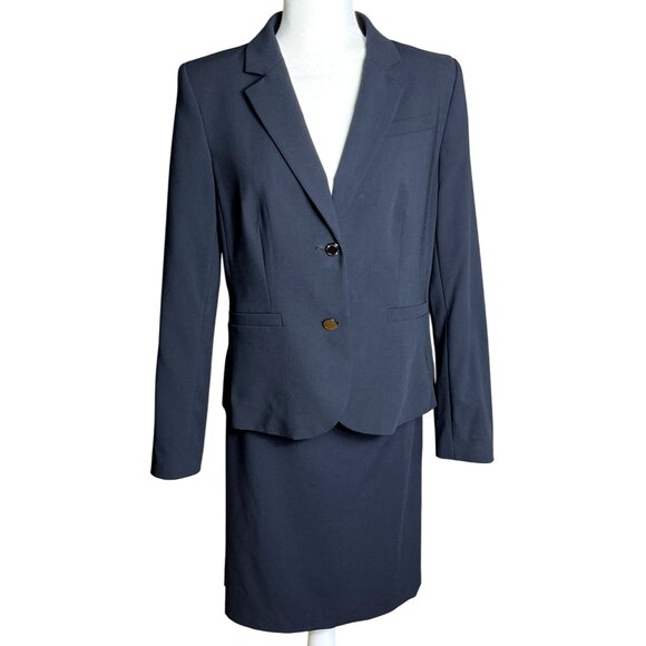 Calvin Klein 2 Piece Suit Black Blazer Pencil Skirt Career Basic Womens 12 - Picture 1 of 13